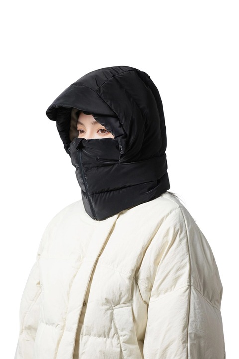 Integrált nyakmelegítő, arcmaszk, pehelysapka és fejvédő; téli kerékpáros meleg, polár bélésű pehelysapka, szél- és hidegálló síkapka, fekete színben