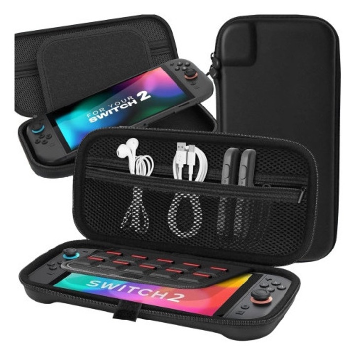 Etui de protectie Alogy HardFoamBag pentru Nintendo Switch 2, waterproof, 12 sloturi pentru jocuri, 30x15x5,5cm, negru