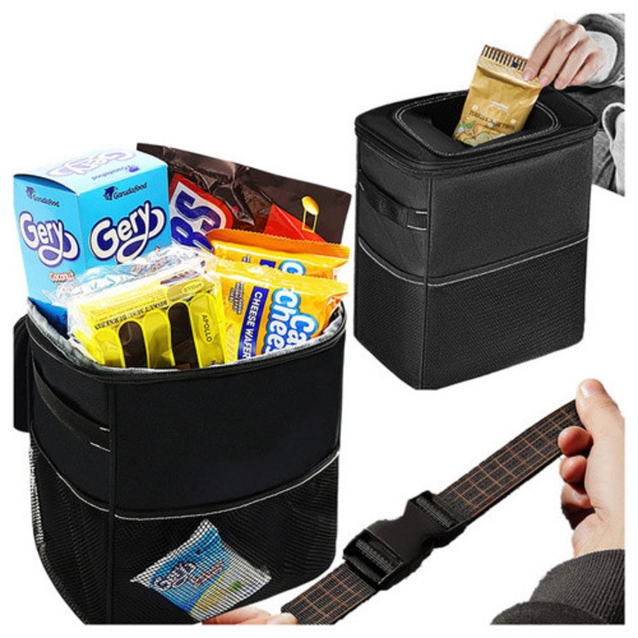 Cos de gunoi auto organizer Alogy, 8L, impermeabil, negru, dimensiuni 26x20.5x15cm
