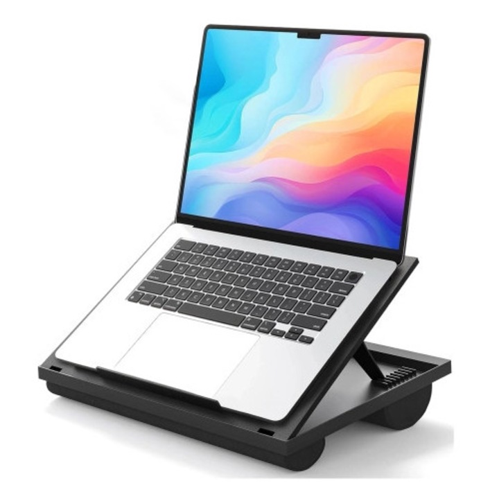 Stand pentru laptop Alogy LapDesk, 8 unghiuri de inclinare, 2 perne, negru, 37.5x28cm