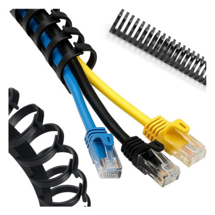 Organizator pentru cabluri Alogy, 50x4cm, sistem FlexiGrip Spine, montare fara gaurire, negru