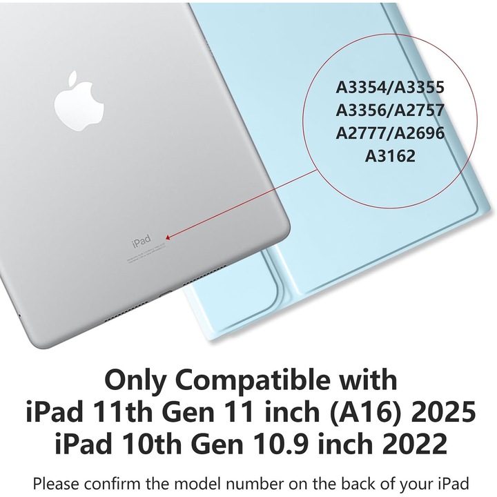 Husa cu tastatura pentru iPad Apple, compatibil cu tableta iPad 10th Gen 2022, iPad 11th Gen (A16) 2025, 10.9" Fara fir, Bluetooth, Cu Stilou, Mouse, Membrana Din Silicon Pentru Tastatura, Albastru