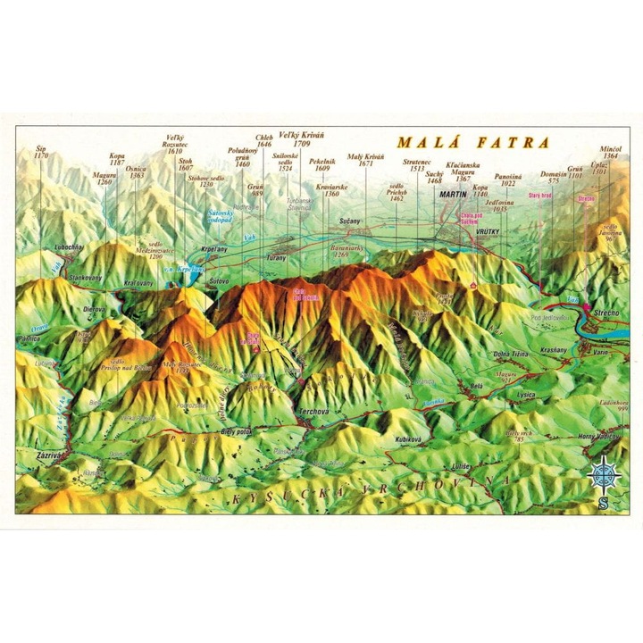 Harta panoramica Mala Fatra, Kartografie HP, efect 3D, 21,5x14cm