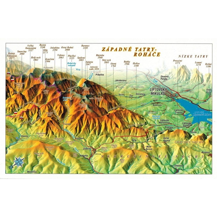 Harta panoramica Tatry Zachodnie, Kartografie HP, 3D, 21,5x14cm