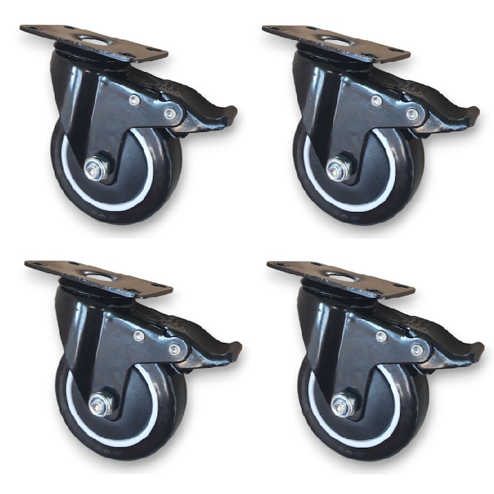 4 darab 100 mm-es kerék szettel, fékkel, 440 kg – Stabilitás és mobilitás kocsikhoz és bútorokhoz