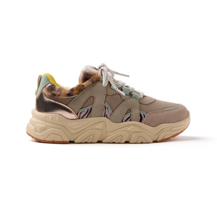 Gioseppo, Pantofi sport cu garnituri de piele si textile Redby, Maro/Verde pal/Maro taupe deschis