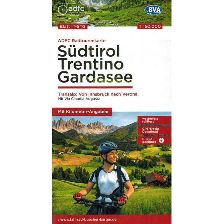 Południowy Tyrol, Trydent, Jezioro Garda 1:150 000. Wodoodporna mapa rowerowa. Wyd. 2023. ADFC