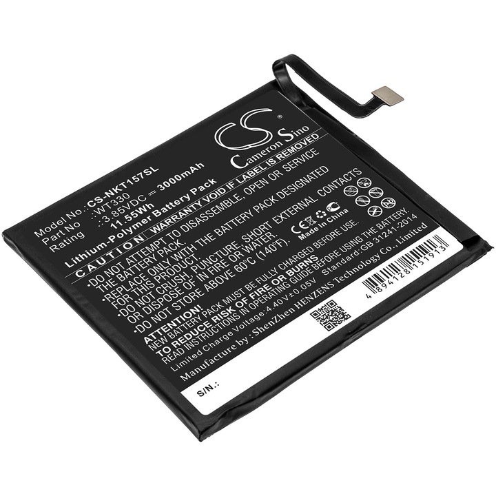 Baterie mobilă, Cameron Sino, CS-NKT157SL, Li-Polymer 3000mAh, Neagră, 69x61.2x4.1mm