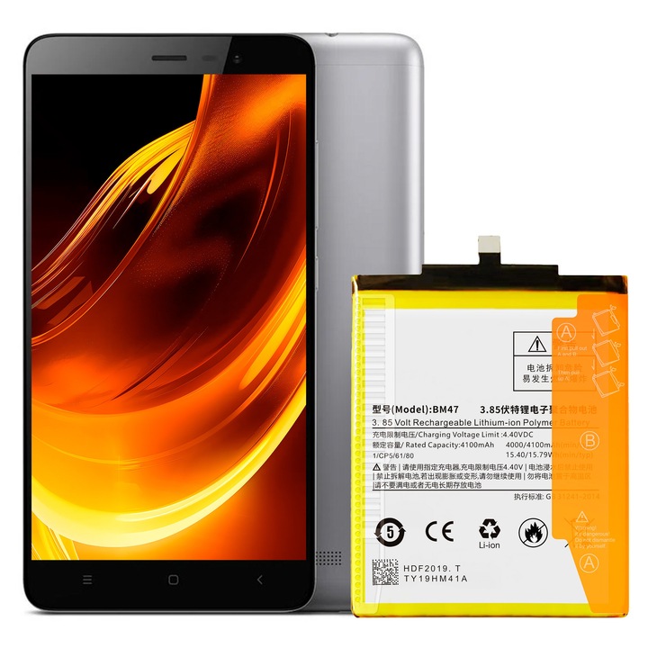 NOWACELL BM47 akkumulátor, 4100 mAh, Xiaomi Redmi 4X-hez, előre telepített rögzítőszalaggal
