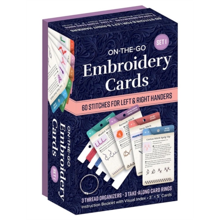 On-the-go Embroidery Cards Set 1: 60 Stitches For Left & Right Handers, 3 Thread Organizers, 3 Take-along Rings - Christen Brown