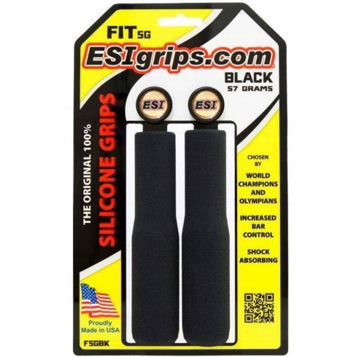 Mansoane bicicletă ESI Grips FIT SG negre, 57g, 130mm, set cu dopuri