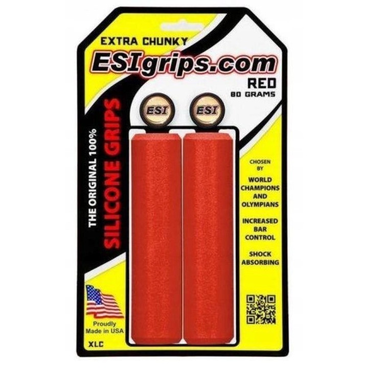 Mansoane bicicleta ESI Grips Extra Chunky, rosu, 80g, 130mm, set cu dopuri