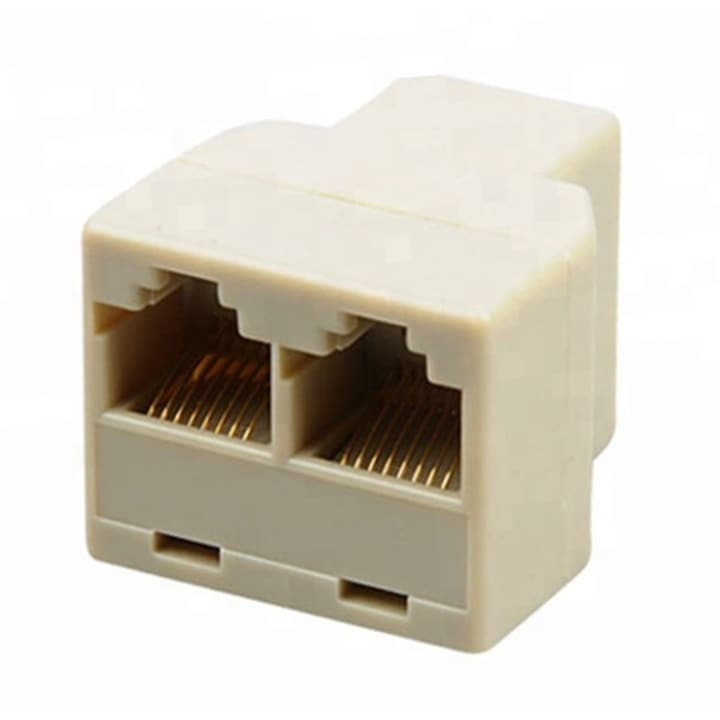 Splitter rețea Dodaco RJ45-G, 2 porturi RJ45, plastic, crem, 3.3x3x2.4 cm
