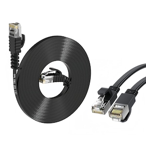 Cablu Ethernet RoHs, CAT.7 ,10Gbps(1250MB/s), Nucleu 8x7 din Cupru Fara Oxid, Plat, pentru PC, laptop, router, TV inteligent,NAS,POE,Poate fi disimulat(a) sub covor,Negru, 1m