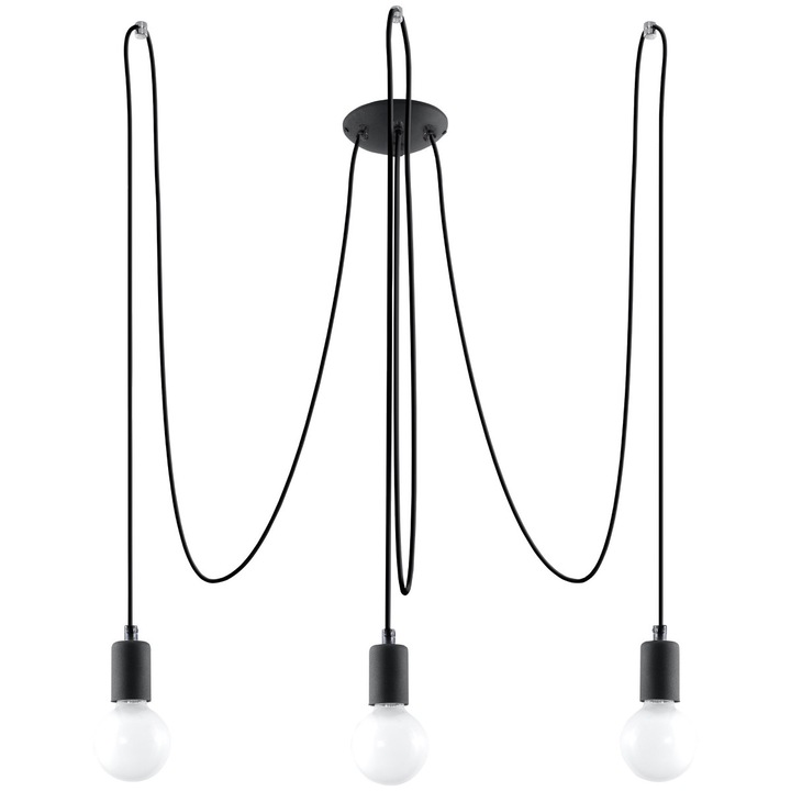 Lampa suspendata Lumilo Ferro, 3 surse de lumina E27, neagra, 300x300x150cm