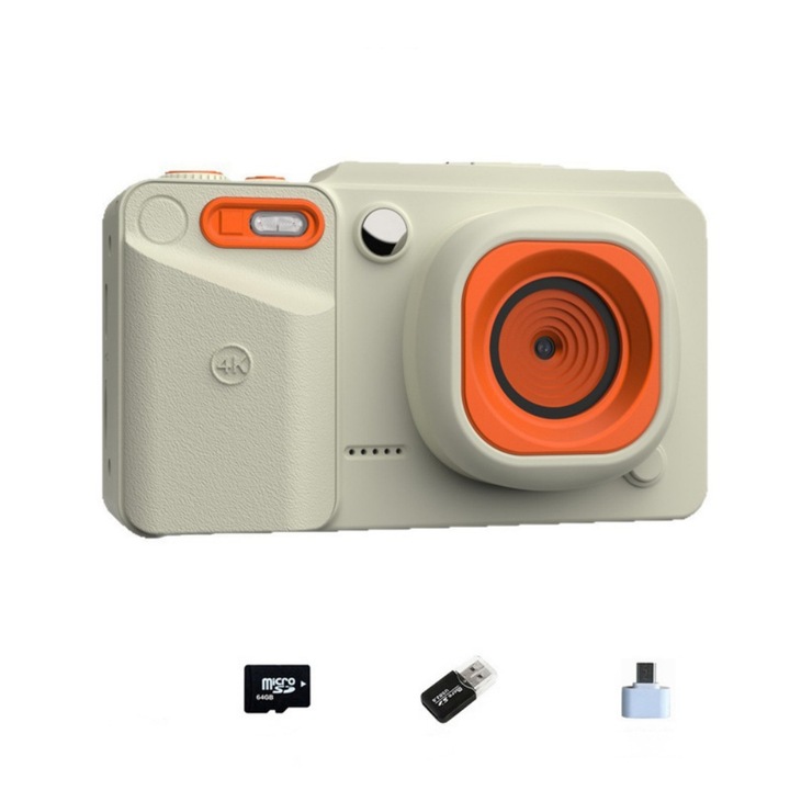 Cameră foto digitală ORBER, 4K, stocare 64GB, zoom 16x, bej