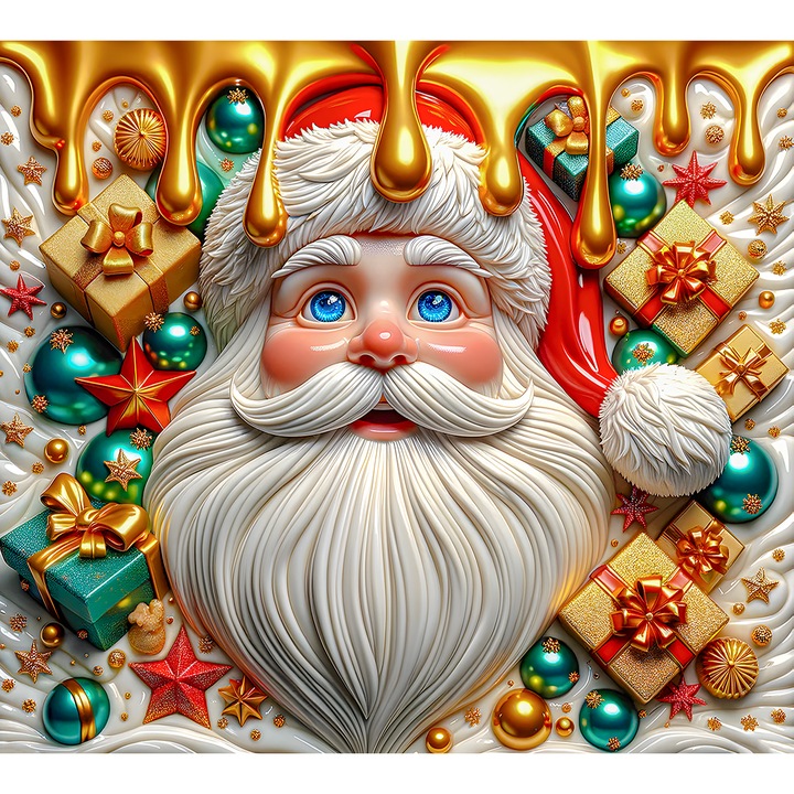 Cana de Crăciun, Allled, ceramică, design panoramic, roșu-verde, 330ml