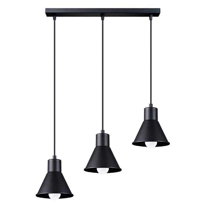 Lampa suspendată, LUMILO, TAZILO, 3 surse de lumină E27, neagră, 45x14x120cm
