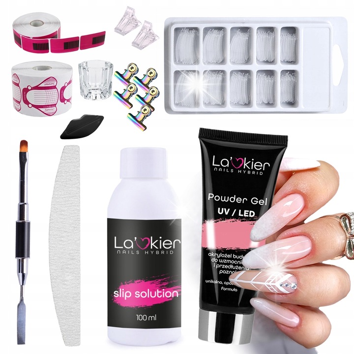 POWDER GEL La'kier 30ml körömépítő készlet, Slip Solution 100ml, tartozékokkal, választható szín