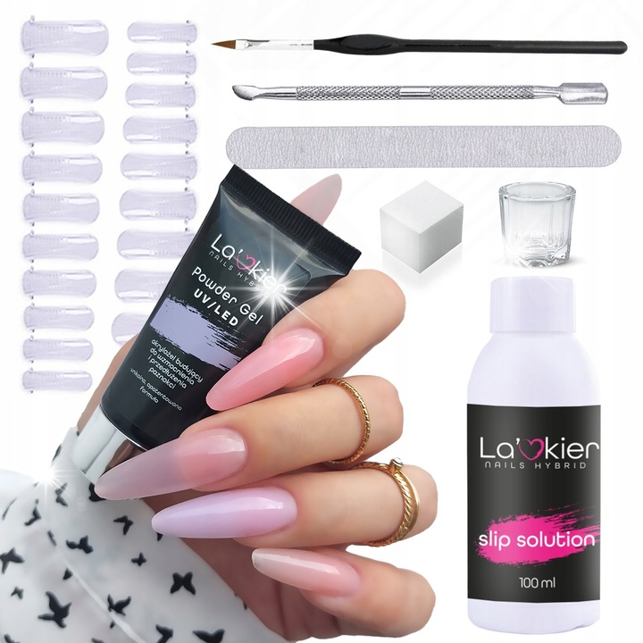 Gél körömkészlet, Lakier, 30g, Slip oldat 100ml, 50 forma, kiegészítőkkel