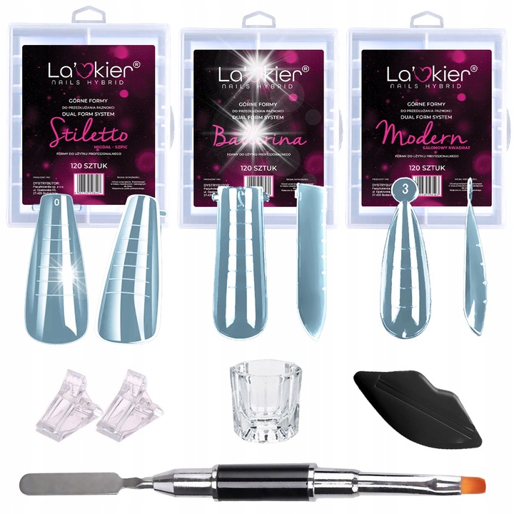 Körömdíszítő készlet, Lakk, 3 forma (ballerina, modern, stiletto), átlátszó, 120 darab/forma