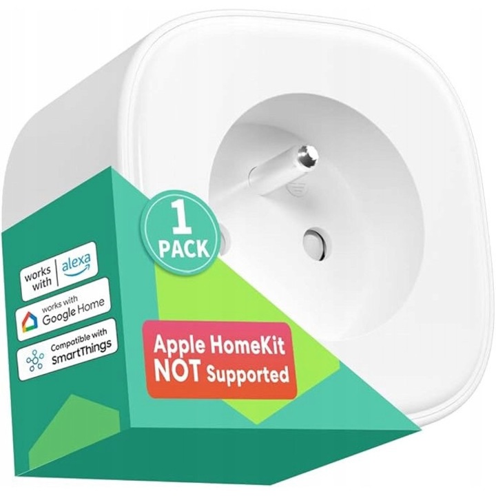 Priza inteligentă Meross WiFi, control vocal, monitorizare energie, alb, wireless