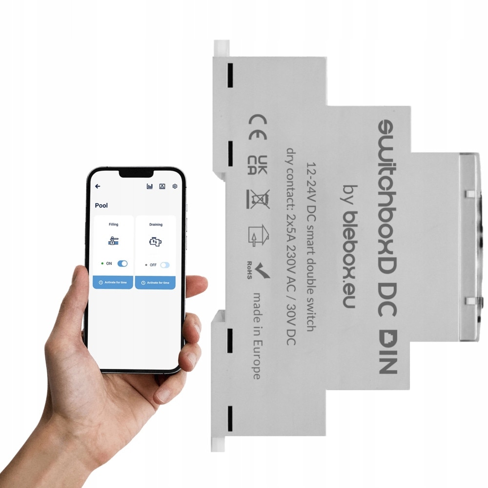 Switch WiFi BleBox switchBoxD DC DIN, 2 canale, 12-24V DC, montaj pe ...