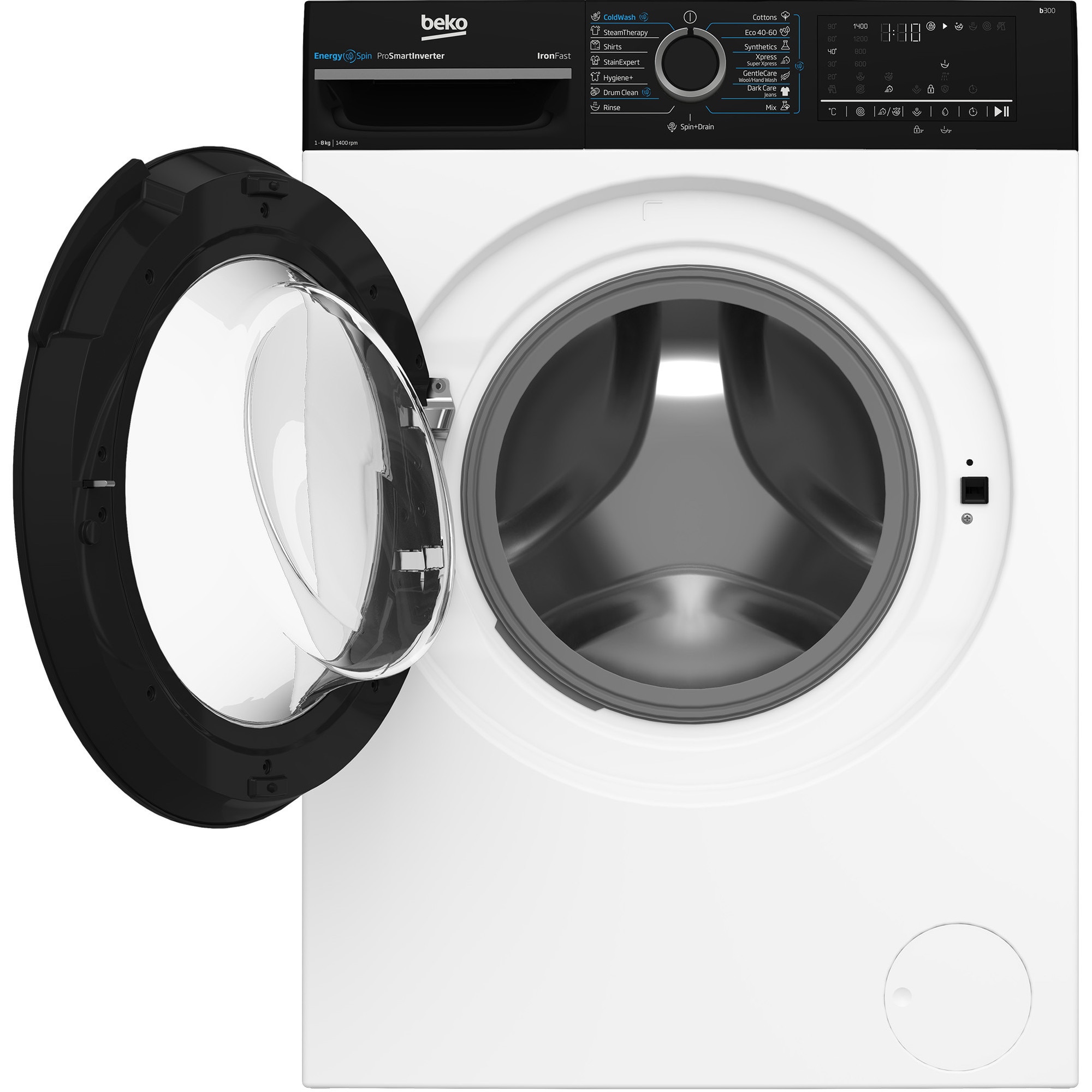 Masina de spalat rufe Beko BM3WFU48415WBPB, Clasa A, EnergySpin, SteamCure, 8 kg, 1400rpm, Alb
