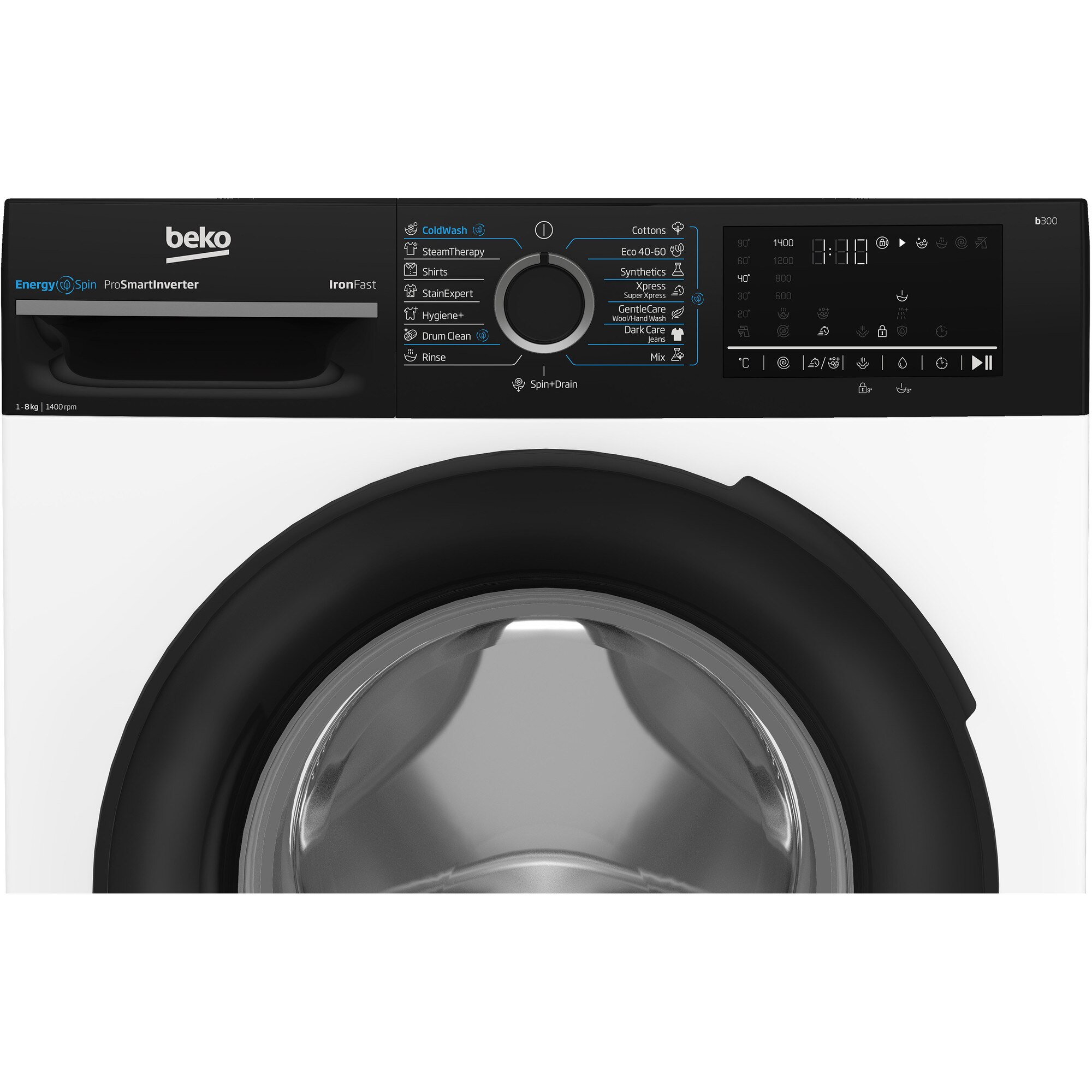 Masina de spalat rufe Beko BM3WFU48415WBPB, Clasa A, EnergySpin, SteamCure, 8 kg, 1400rpm, Alb