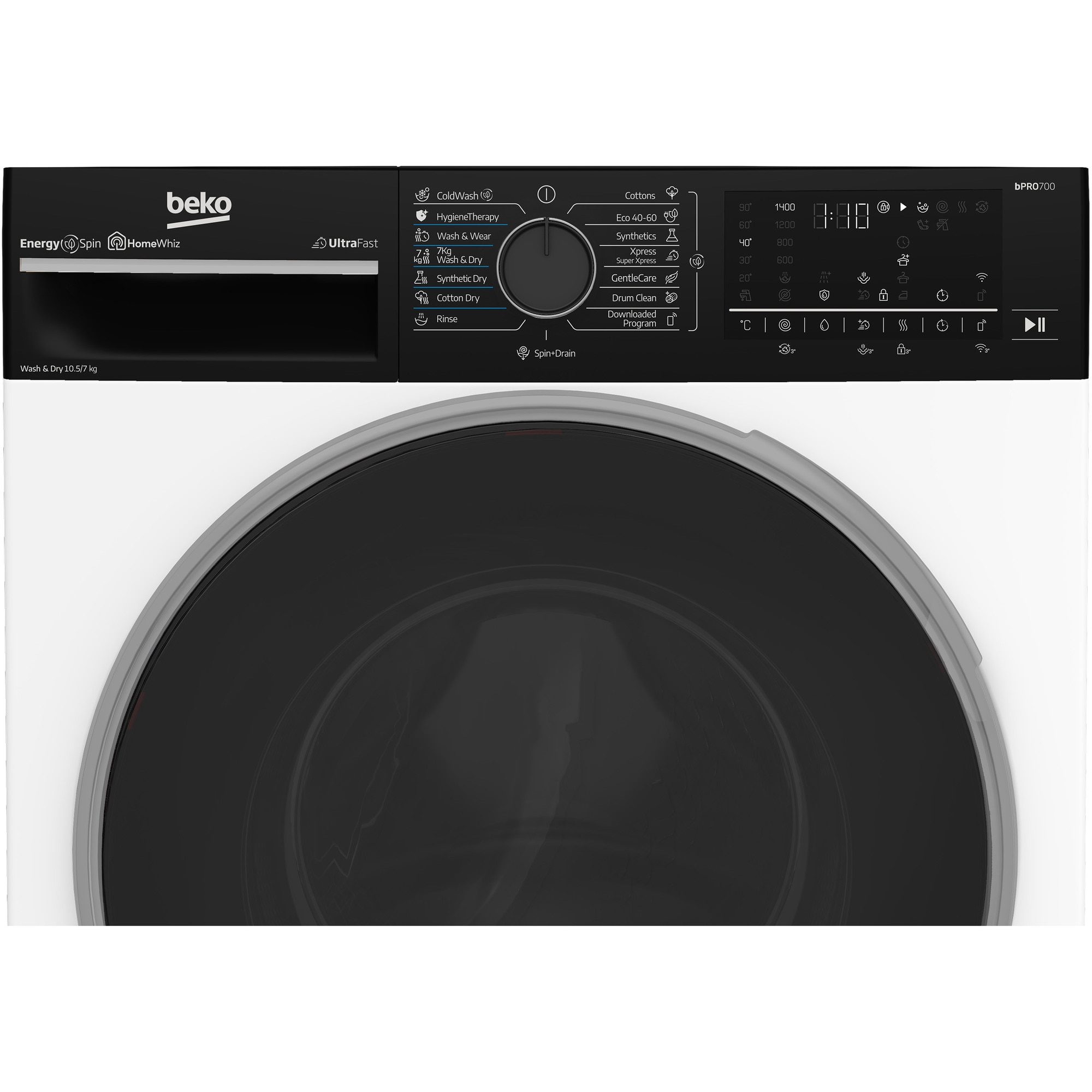 Masina de spalat rufe cu uscator Beko B7DFT6105447WBPBES, Clasa D, SteamCure, 10.5/7 kg, 1400rpm, HomeWhiz, Alb