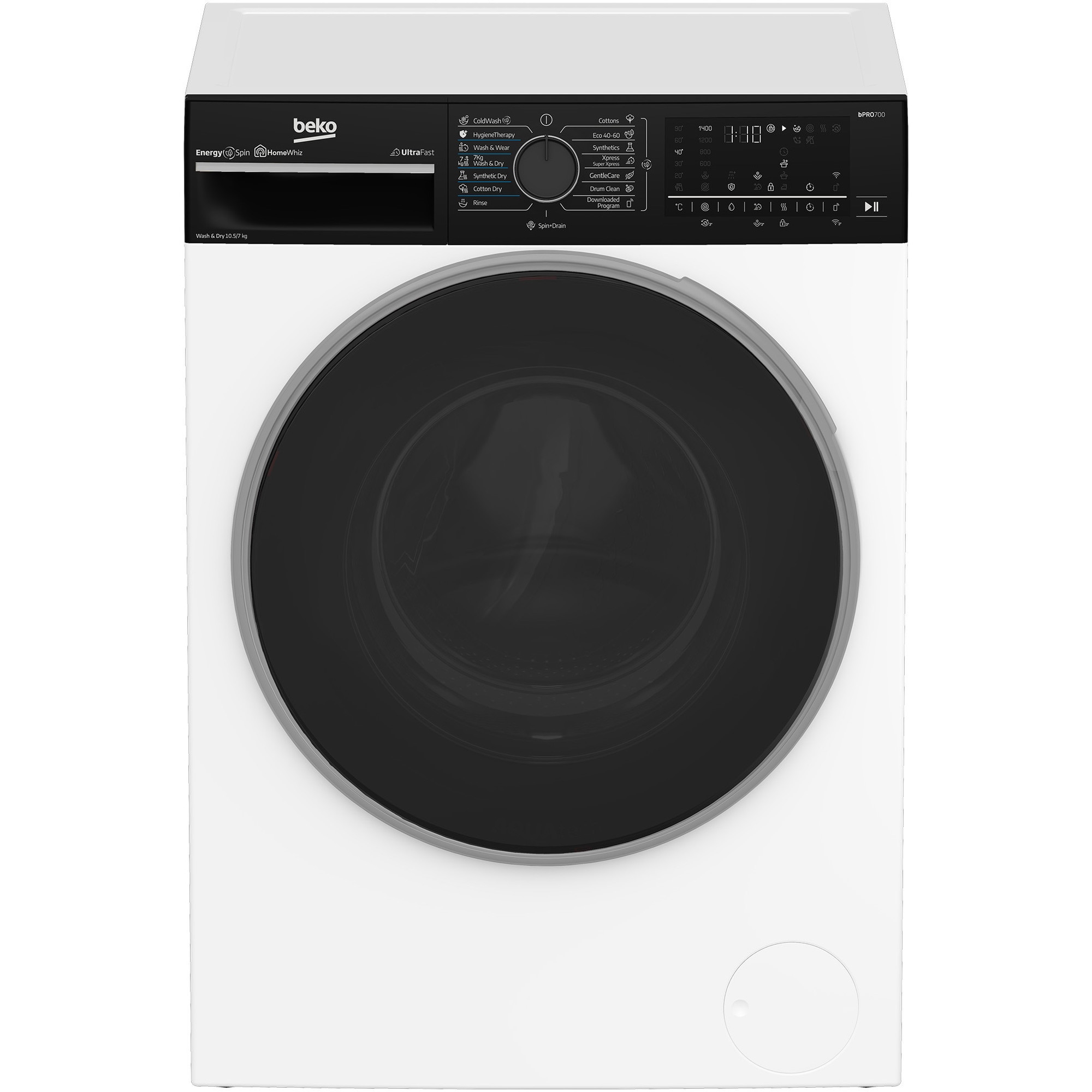 Masina de spalat rufe cu uscator Beko B7DFT6105447WBPBES, Clasa D, SteamCure, 10.5/7 kg, 1400rpm, HomeWhiz, Alb