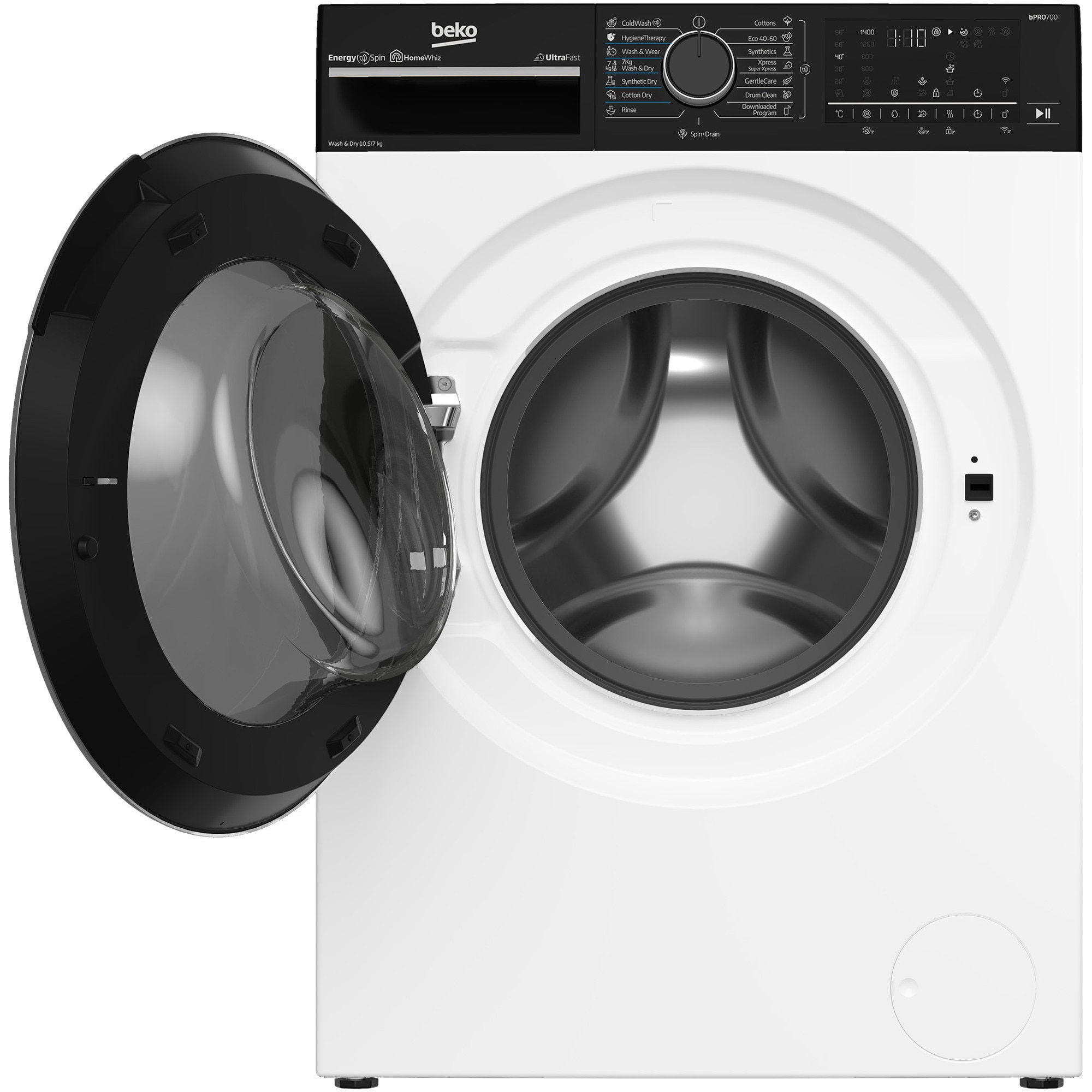 Masina de spalat rufe cu uscator Beko B7DFT6105447WBPBES, Clasa D, SteamCure, 10.5/7 kg, 1400rpm, HomeWhiz, Alb