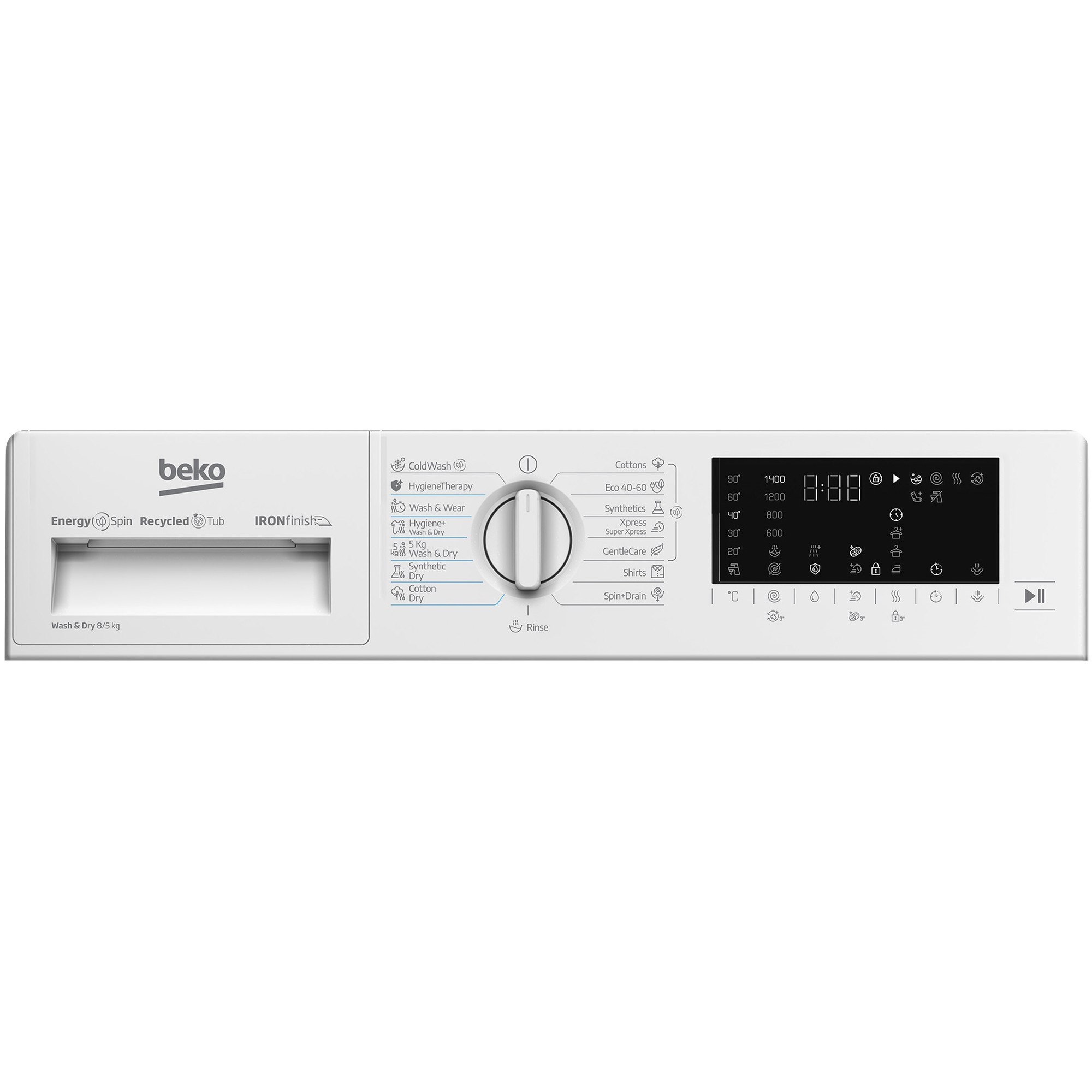 Masina de spalat rufe incorporabila cu uscator Beko B5DBT68547W, Clasa D, IronFinish, 8/5 kg, 1400rpm, Alb
