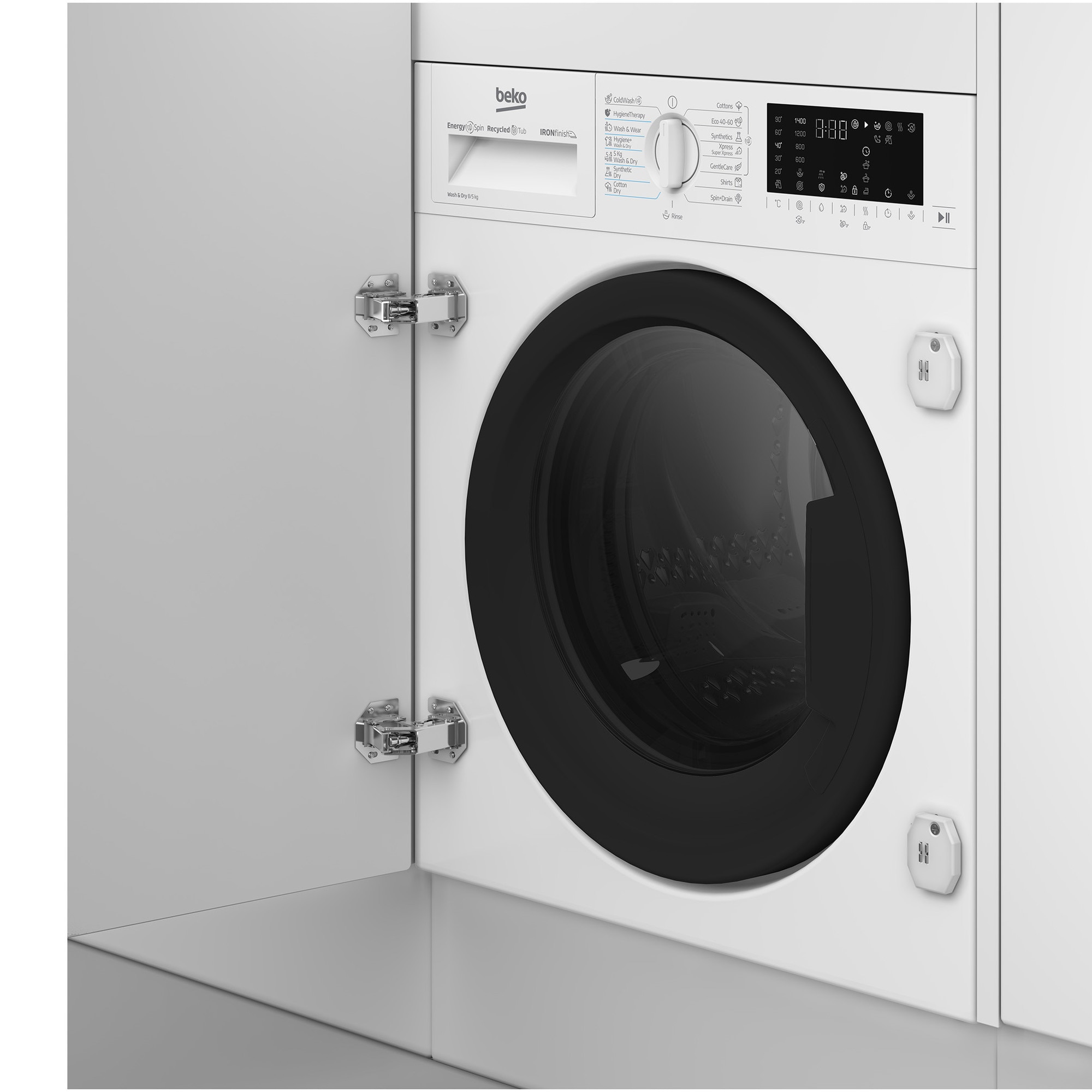 Masina de spalat rufe incorporabila cu uscator Beko B5DBT68547W, Clasa D, IronFinish, 8/5 kg, 1400rpm, Alb