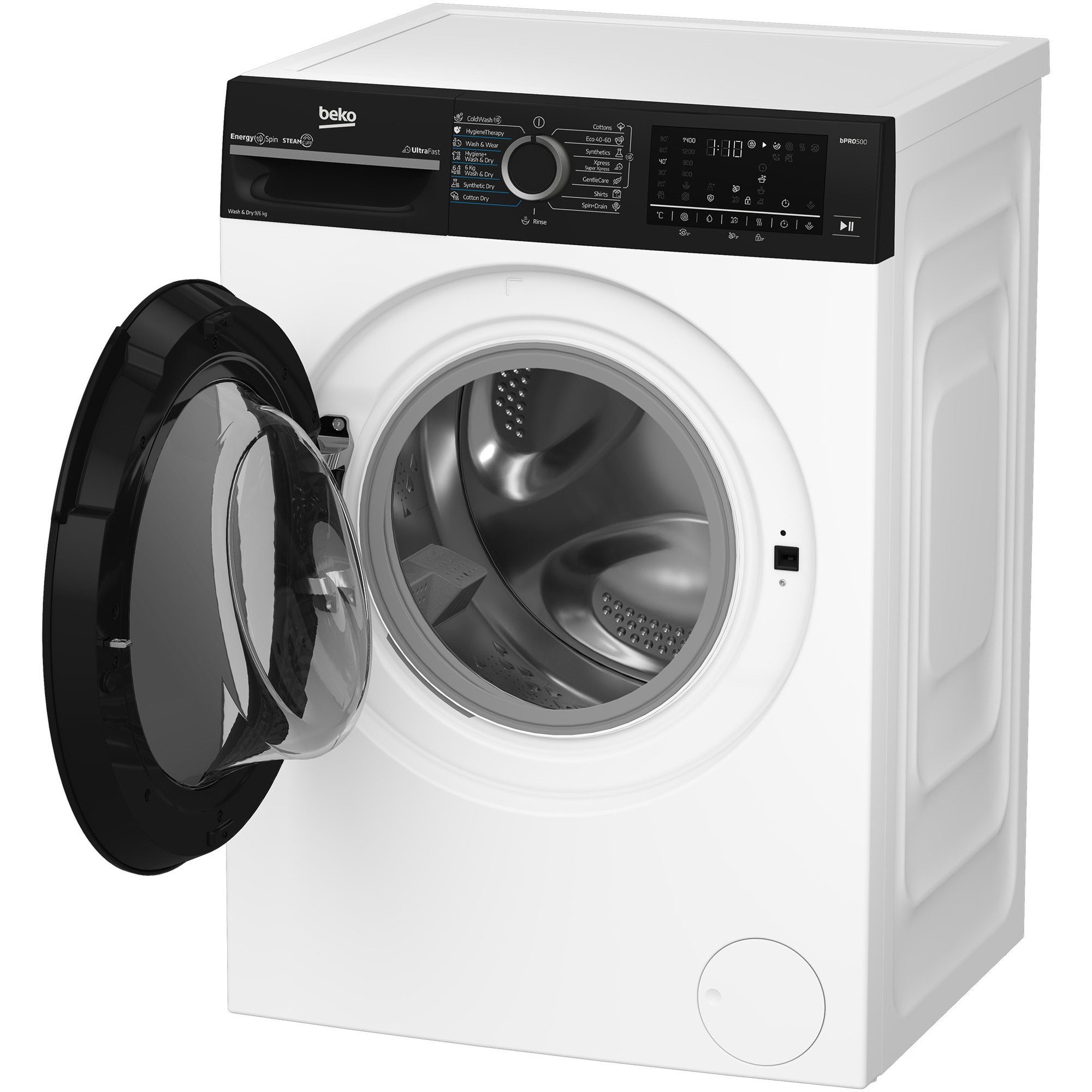 Masina de spalat rufe cu uscator Beko BM5DFST69442WBPB, Clasa D, SteamCure, 9/6 kg, 1400rpm, Alb