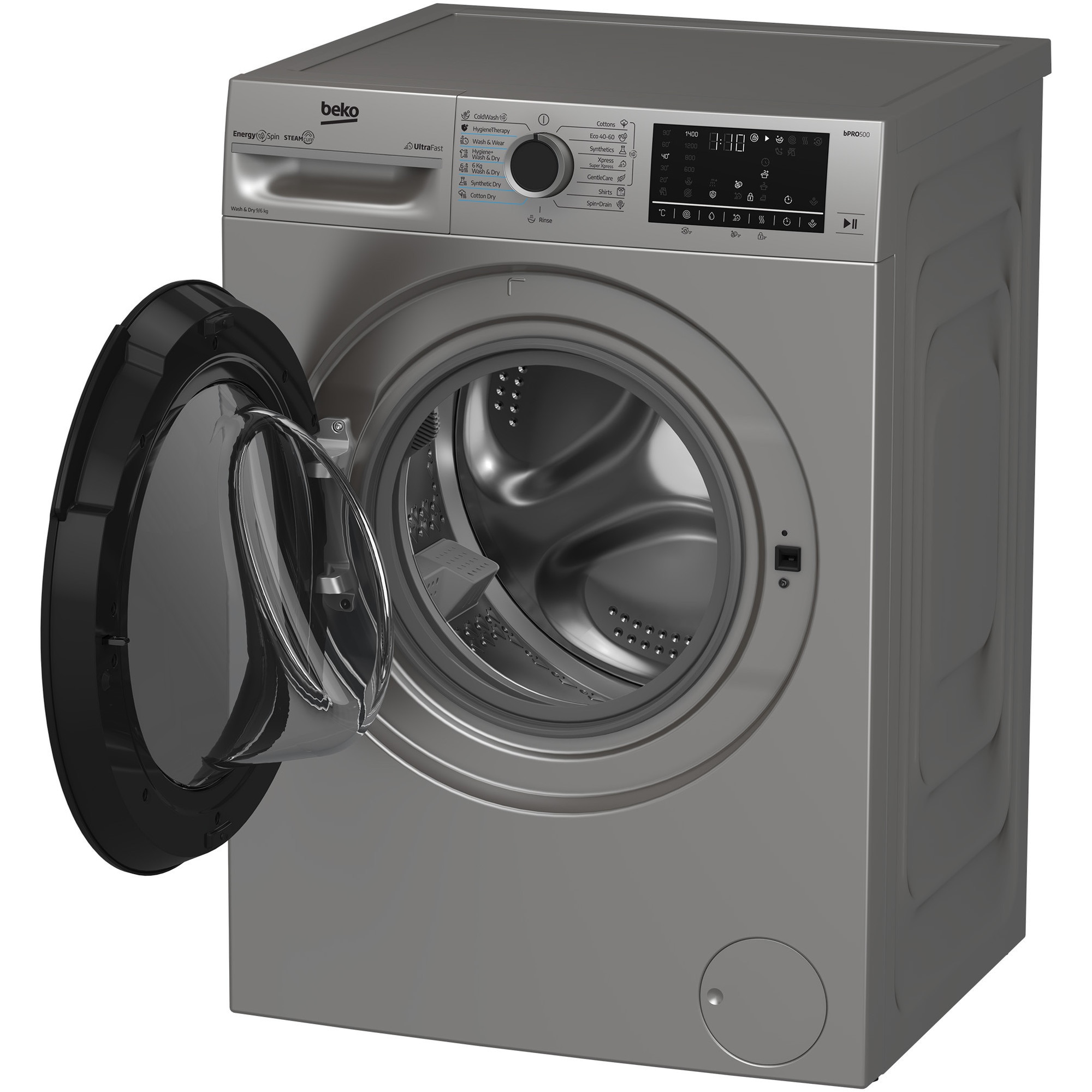 Masina de spalat rufe cu uscator Beko BM5DFT49442GB, Clasa D, SteamCure, 9/6 kg, 1400rpm, Gri