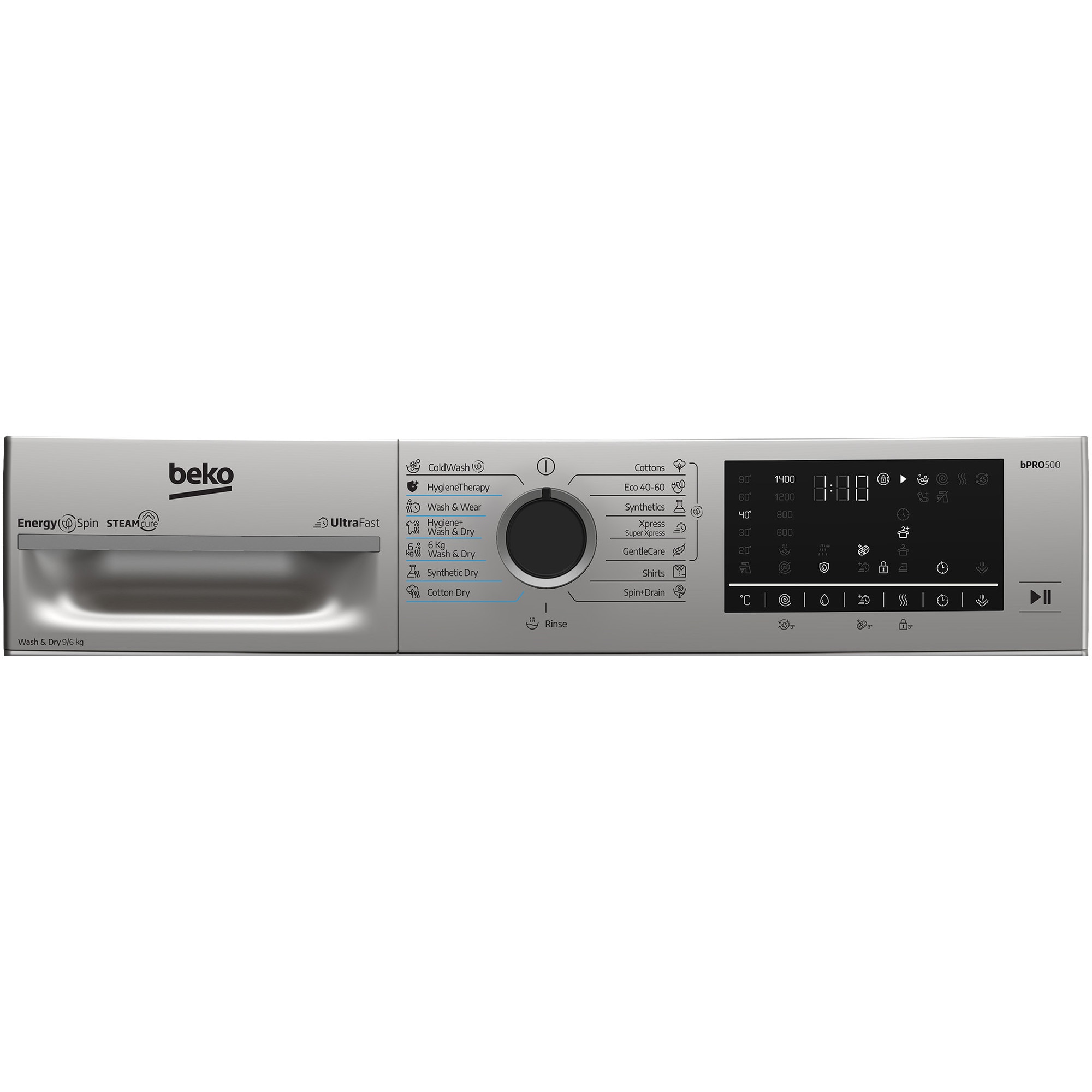 Masina de spalat rufe cu uscator Beko BM5DFT49442GB, Clasa D, SteamCure, 9/6 kg, 1400rpm, Gri