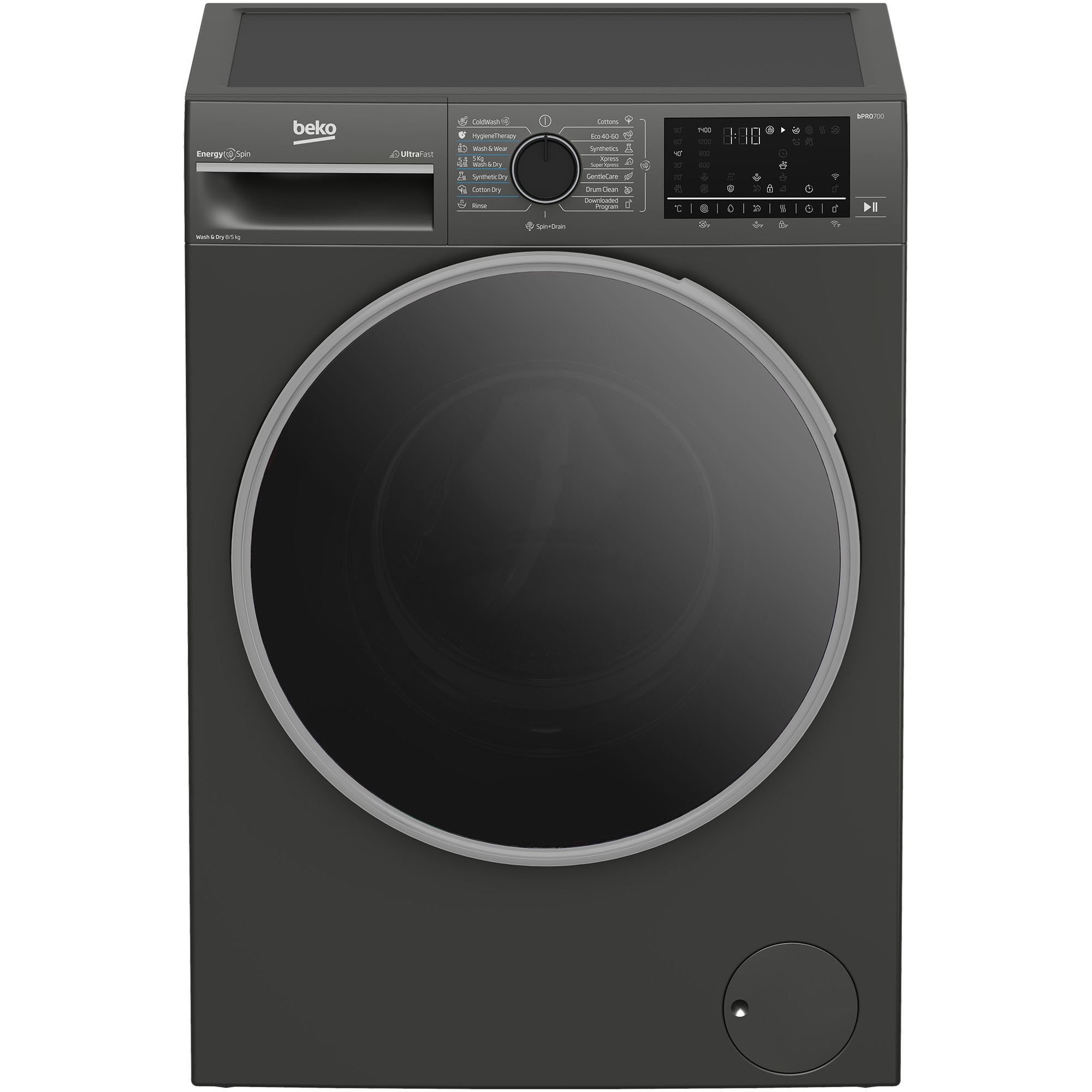 Masina de spalat rufe cu uscator Beko B7DFT68442MES, Clasa D, SteamCure, 8/5 kg, 1400rpm, HomeWhiz, Gri
