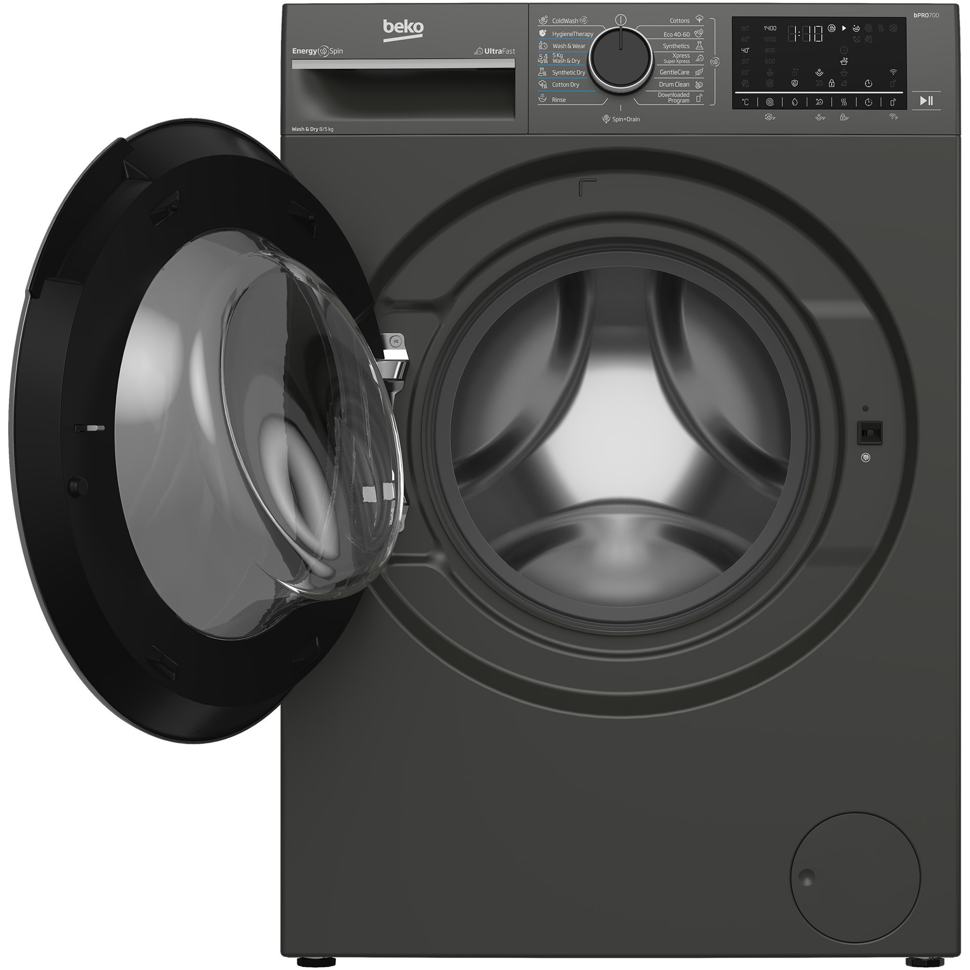 Masina de spalat rufe cu uscator Beko B7DFT68442MES, Clasa D, SteamCure, 8/5 kg, 1400rpm, HomeWhiz, Gri