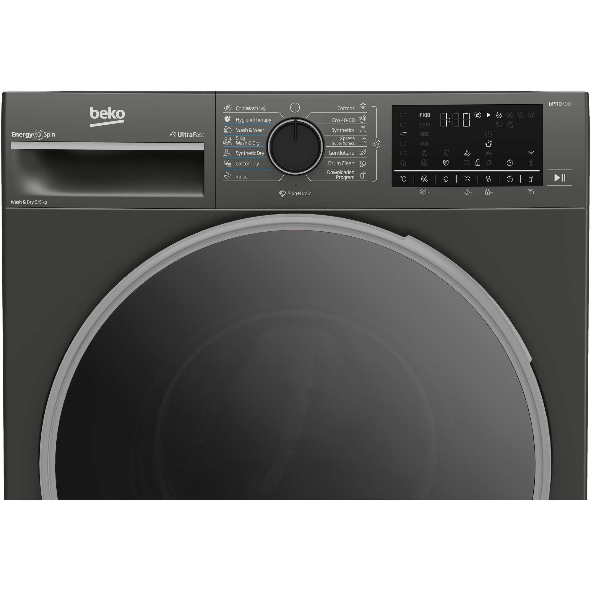 Masina de spalat rufe cu uscator Beko B7DFT68442MES, Clasa D, SteamCure, 8/5 kg, 1400rpm, HomeWhiz, Gri