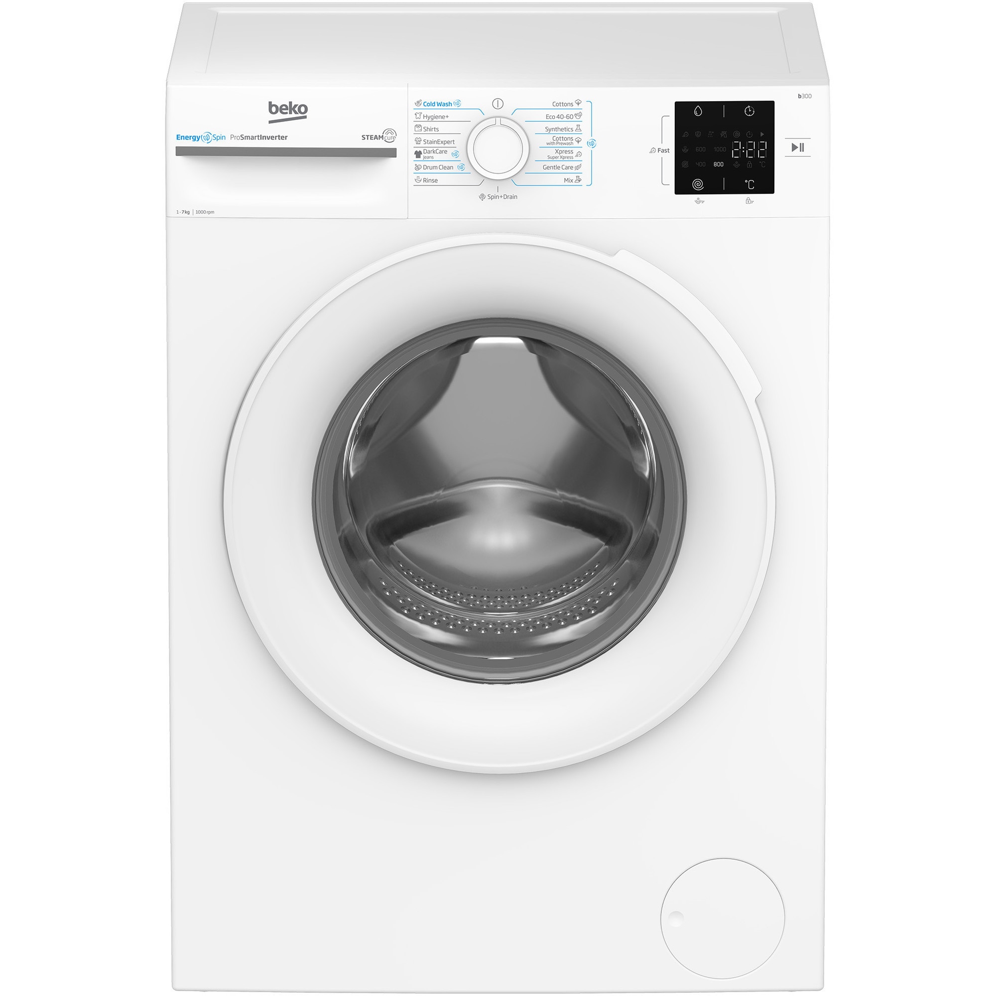 Masina de spalat rufe Beko BM3WFU37013WW, EnergySpin, SteamCure, 7 kg, 1000rpm, Clasa A, Alb