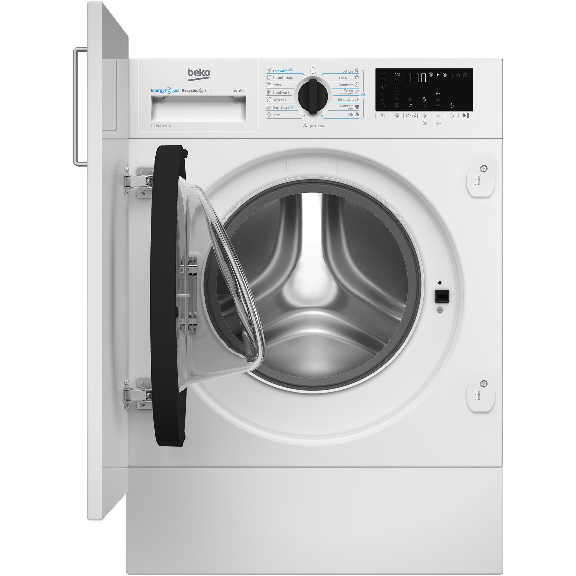 Masina de spalat rufe incorporabila Beko B3WBT671415W, Clasa A, EnergySpin, SteamCure, 7 kg, 1200rpm, Alb