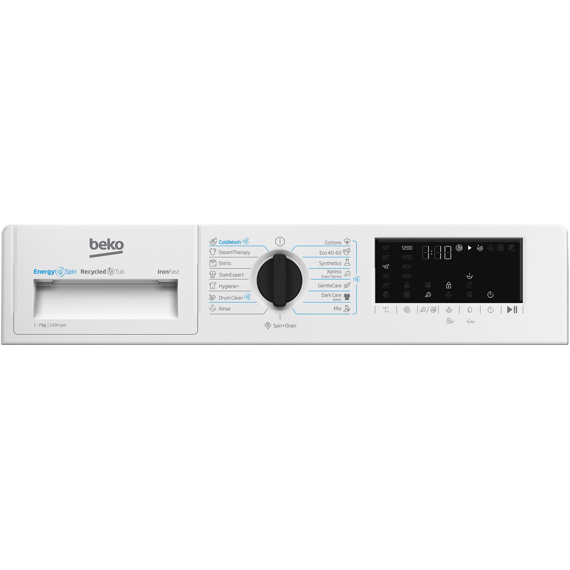 Masina de spalat rufe incorporabila Beko B3WBT671415W, Clasa A, EnergySpin, SteamCure, 7 kg, 1200rpm, Alb