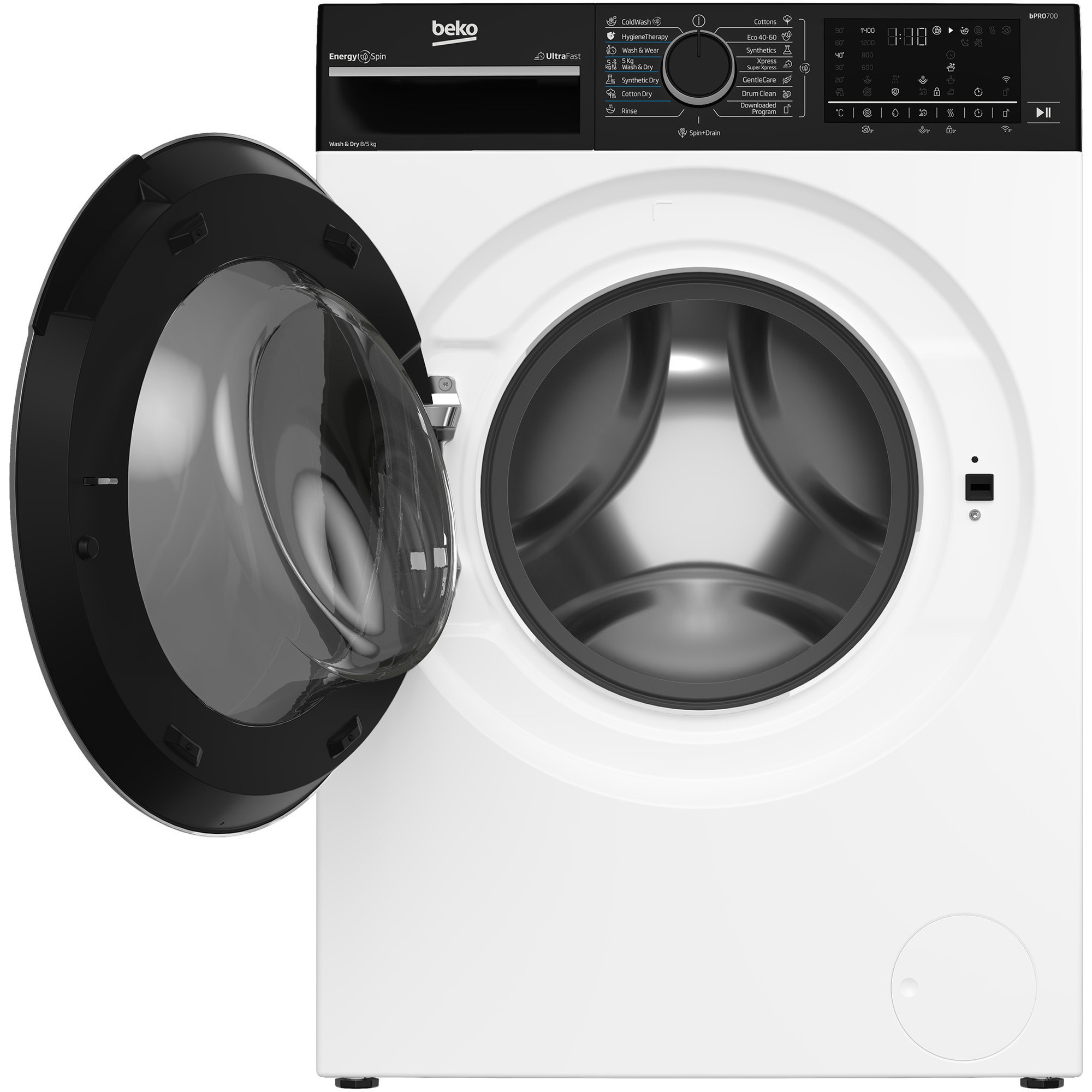 Masina de spalat rufe cu uscator Beko B7DFT68442WBPB ES, Clasa D, EnergySpin, 8/5 kg, 1400rpm, HomeWhiz, Alb