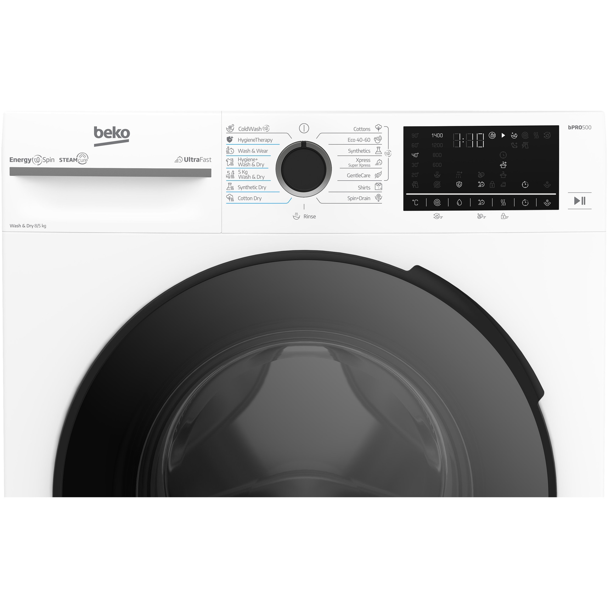 Masina de spalat rufe cu uscator BEKO BM5DFST68442W, Clasa D, SteamCure, 8/5 kg, 1400 rpm, Alb