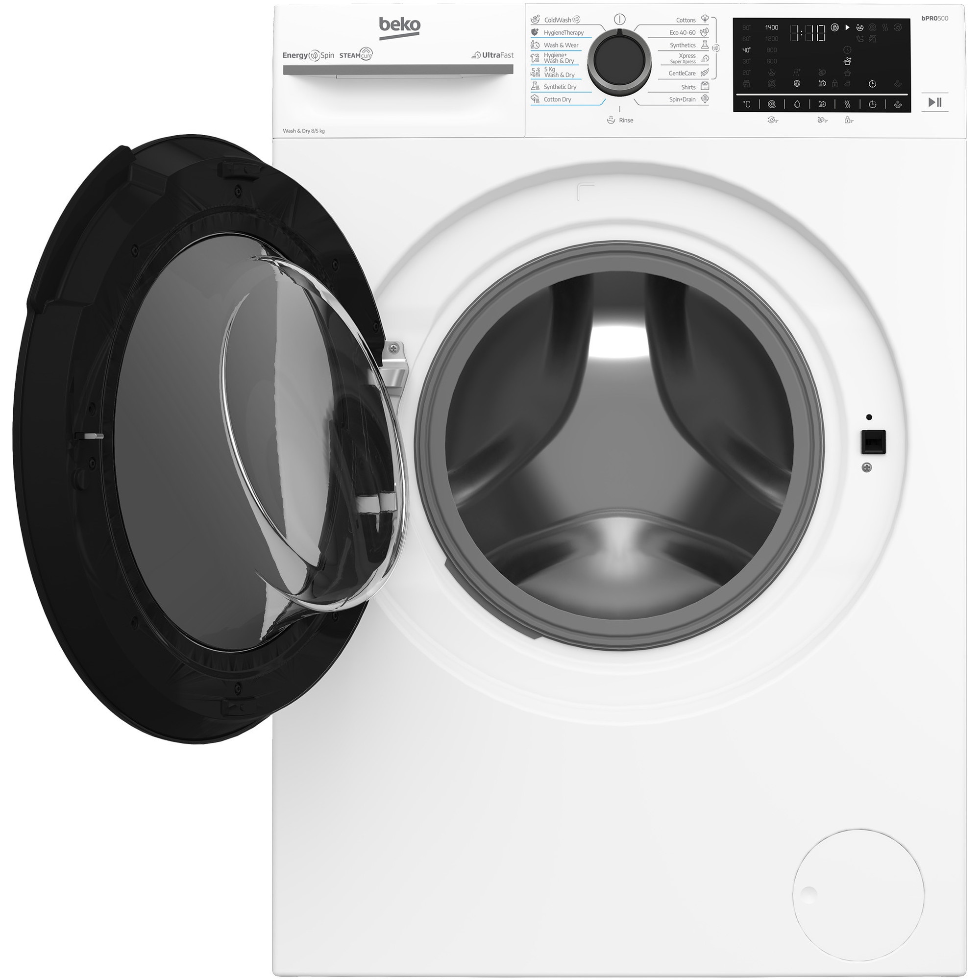 Masina de spalat rufe cu uscator BEKO BM5DFST68442W, Clasa D, SteamCure, 8/5 kg, 1400 rpm, Alb