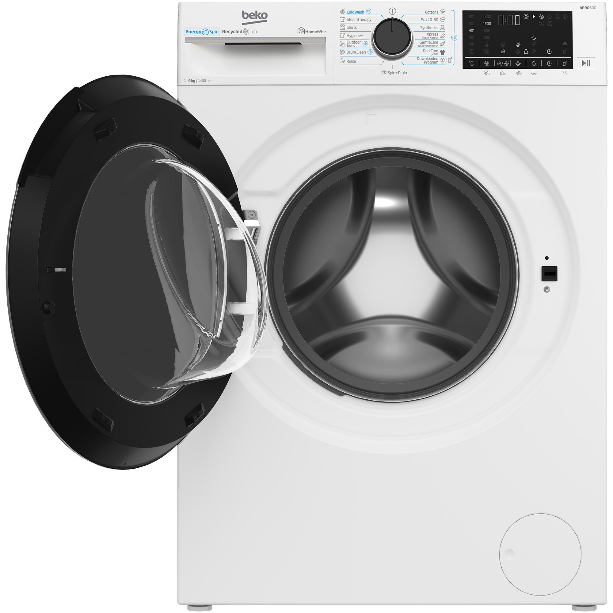 Masina de spalat rufe Beko B5WFU89415WBES, Clasa A, 1400 RPM, 9 kg, 15 programe, EnergySpin, HomeWhiz Alb