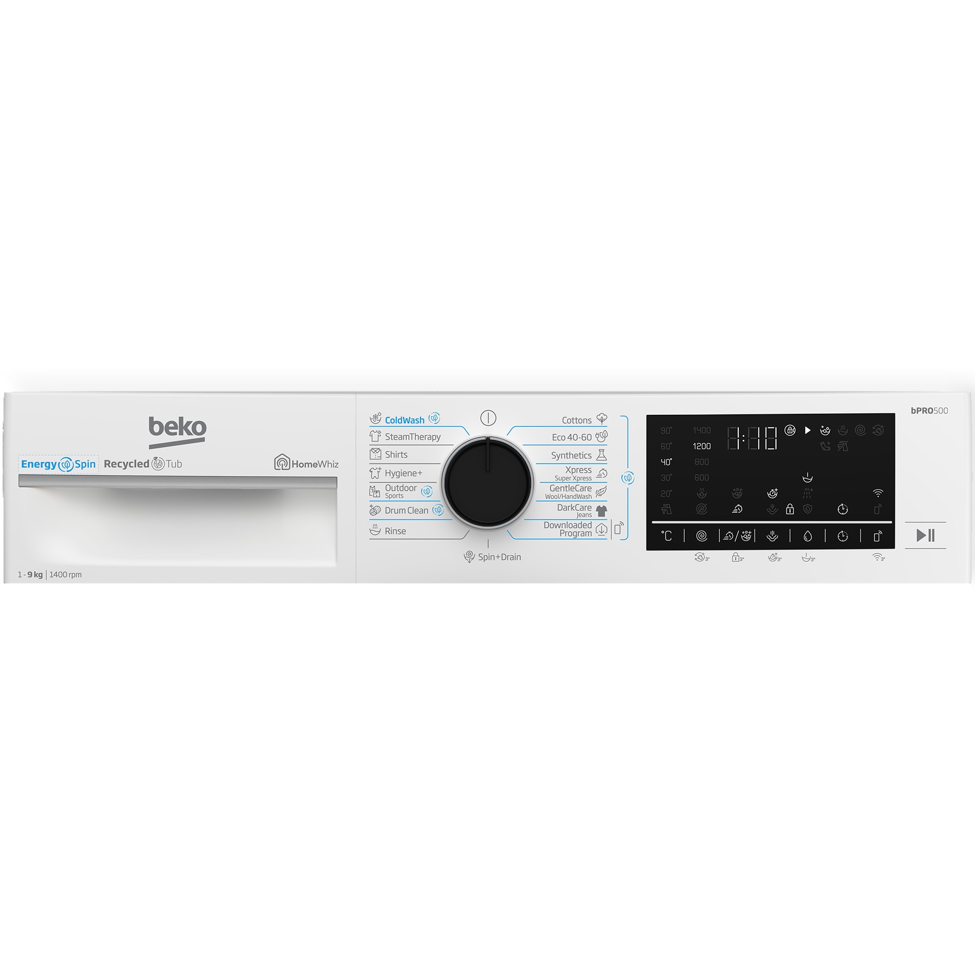 Masina de spalat rufe Beko B5WFU89415WBES, Clasa A, 1400 RPM, 9 kg, 15 programe, EnergySpin, HomeWhiz Alb
