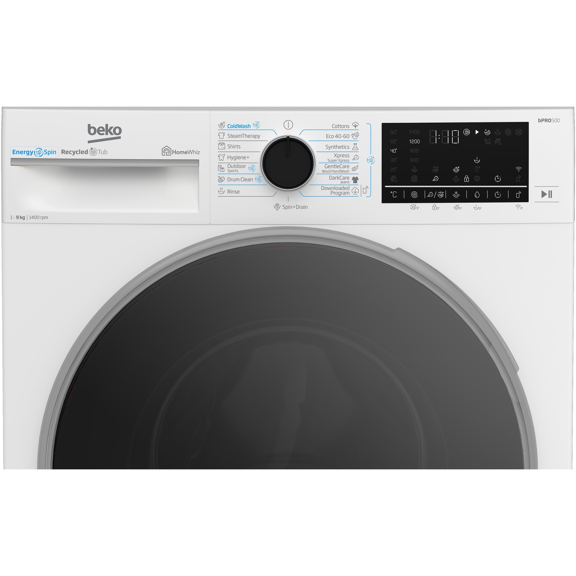 Masina de spalat rufe Beko B5WFU89415WBES, Clasa A, 1400 RPM, 9 kg, 15 programe, EnergySpin, HomeWhiz Alb
