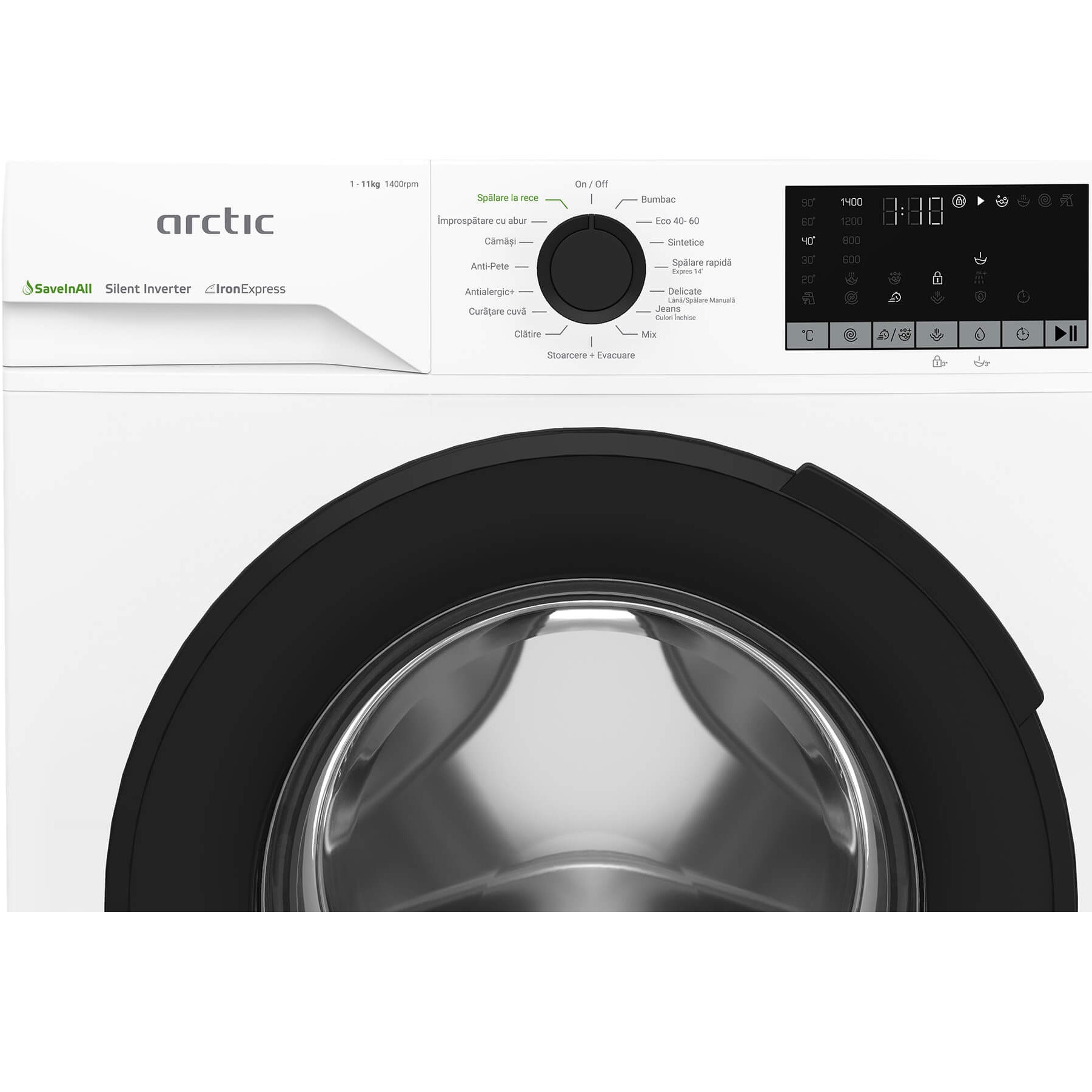 Masina de spalat rufe Arctic APLM2WFST211412W, Clasa A, 11 kg, 1400 RPM, Child Lock, Display LCD, SaveInAll, Alb